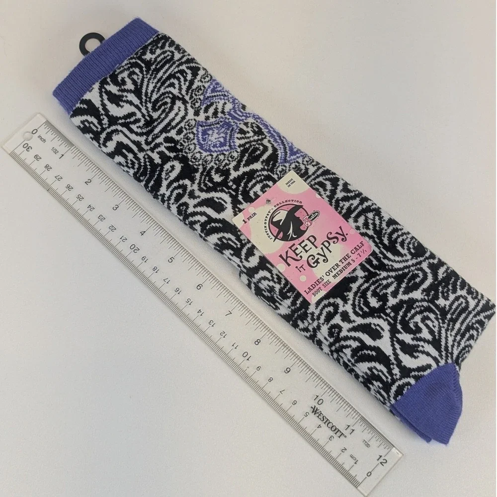 Justin Keep It Gypsy Ladies Over The Calf Boot Socks 3-Tone Paisley Purple Cross